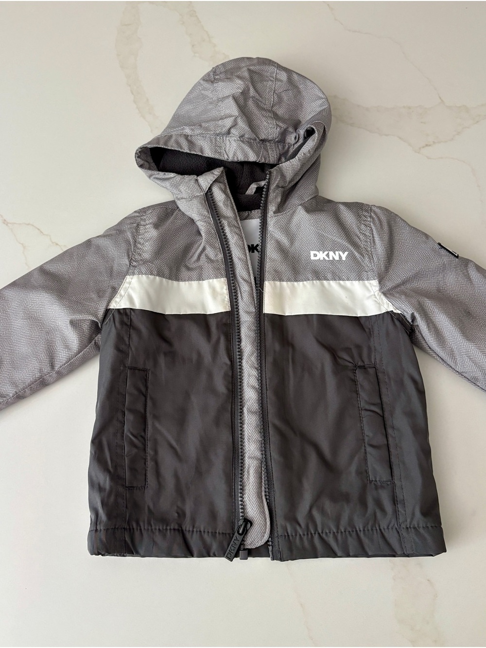 DKNY Toddler Hooded Colorblock Windbreaker Jacket - Fleece Lined 2T
